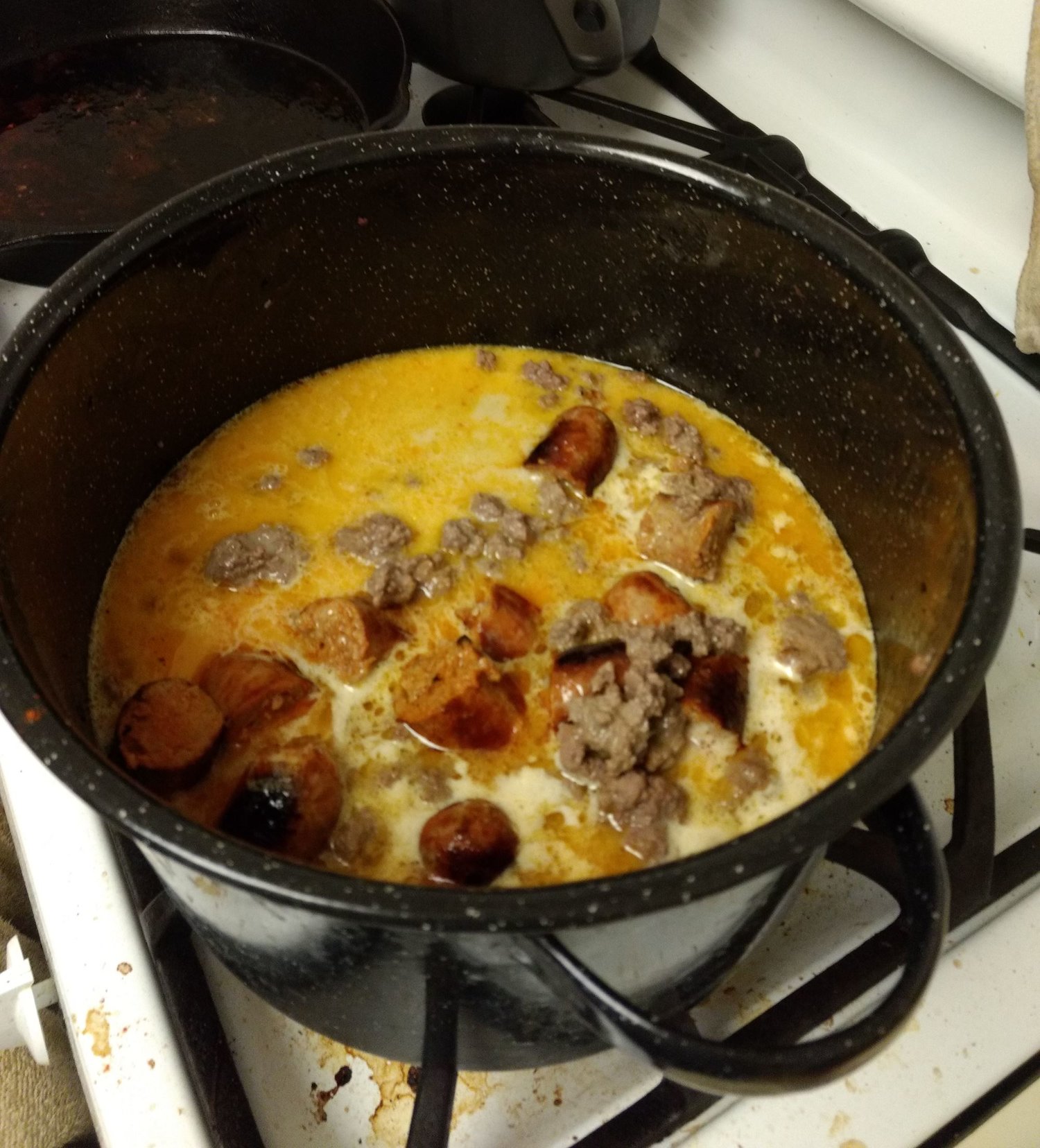 pot of cheese and meat